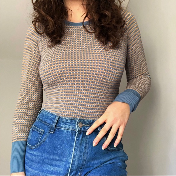 Zara knit long sleeve blue and orange detailing - Picture 1 of 4